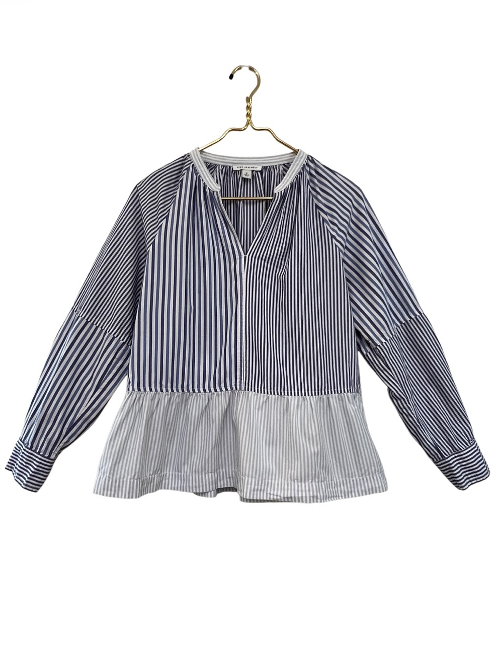 Free Assembly Blue White Stripe 100% Cotton Peplum Blouse Medium - Picture 3 of 8